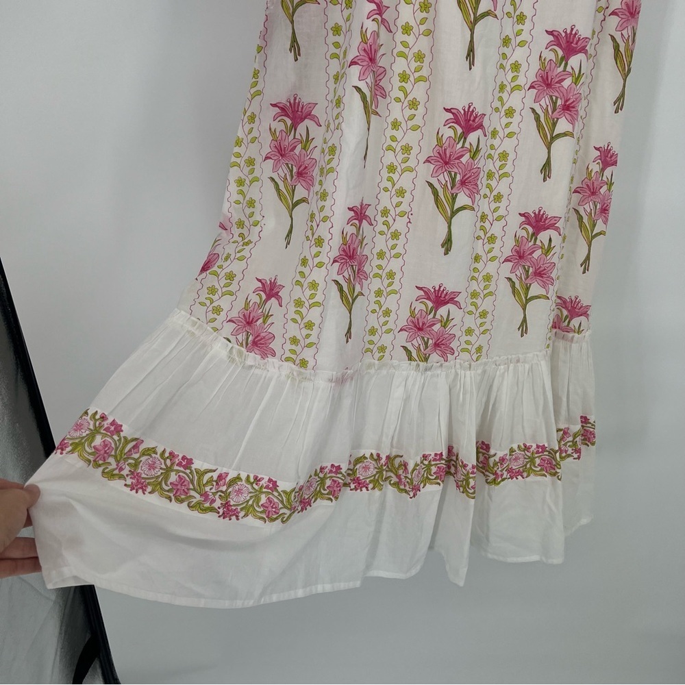 Islapayal Pink Floral Puff Sleeve Off-the-Shoulder Bohemian Midi Dress Small NWT - Picture 2 of 9